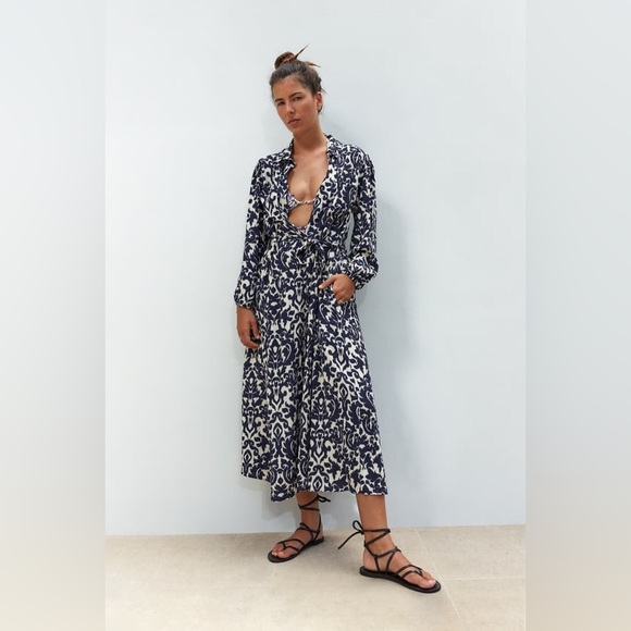 Zara Dresses Zara Printed Midi Dress Blue Poshmark